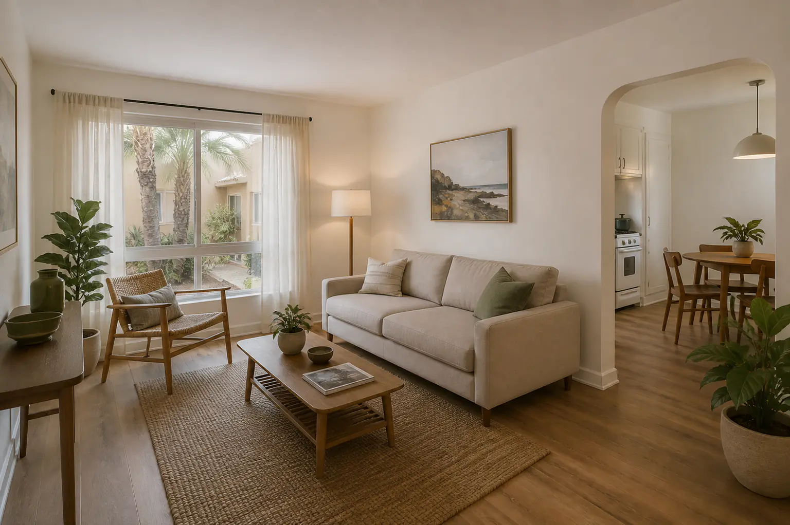 Finished Southern California apartment living room prepared for its next resident
