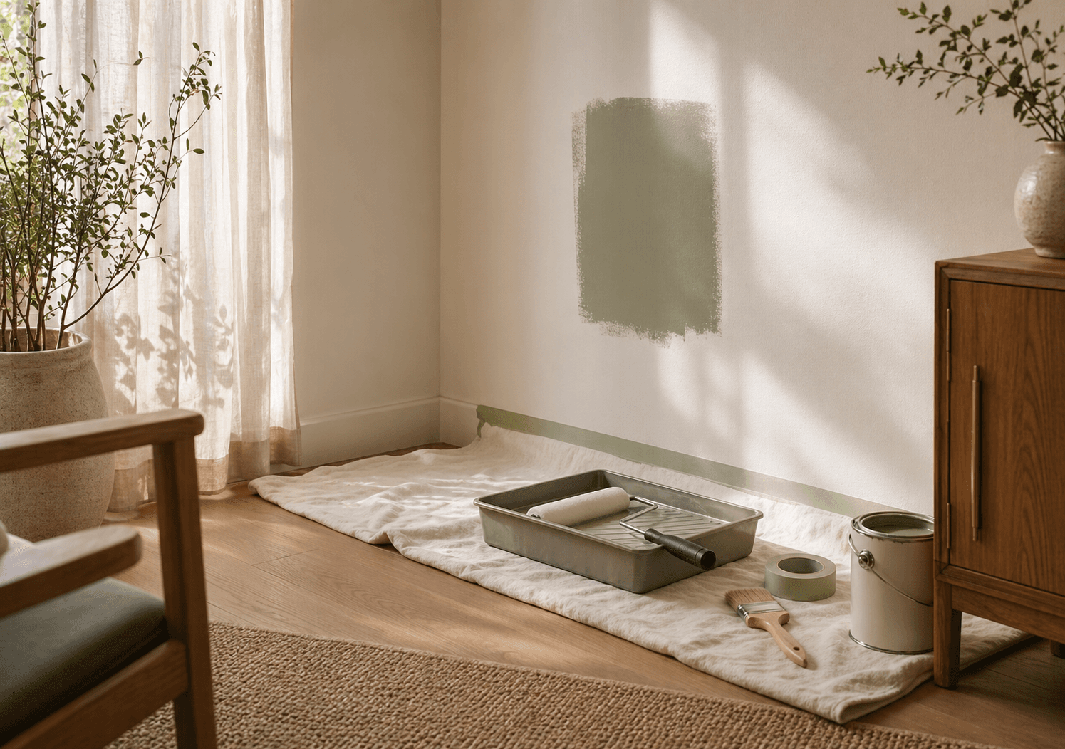 Interior wall prepared carefully for a small painting project